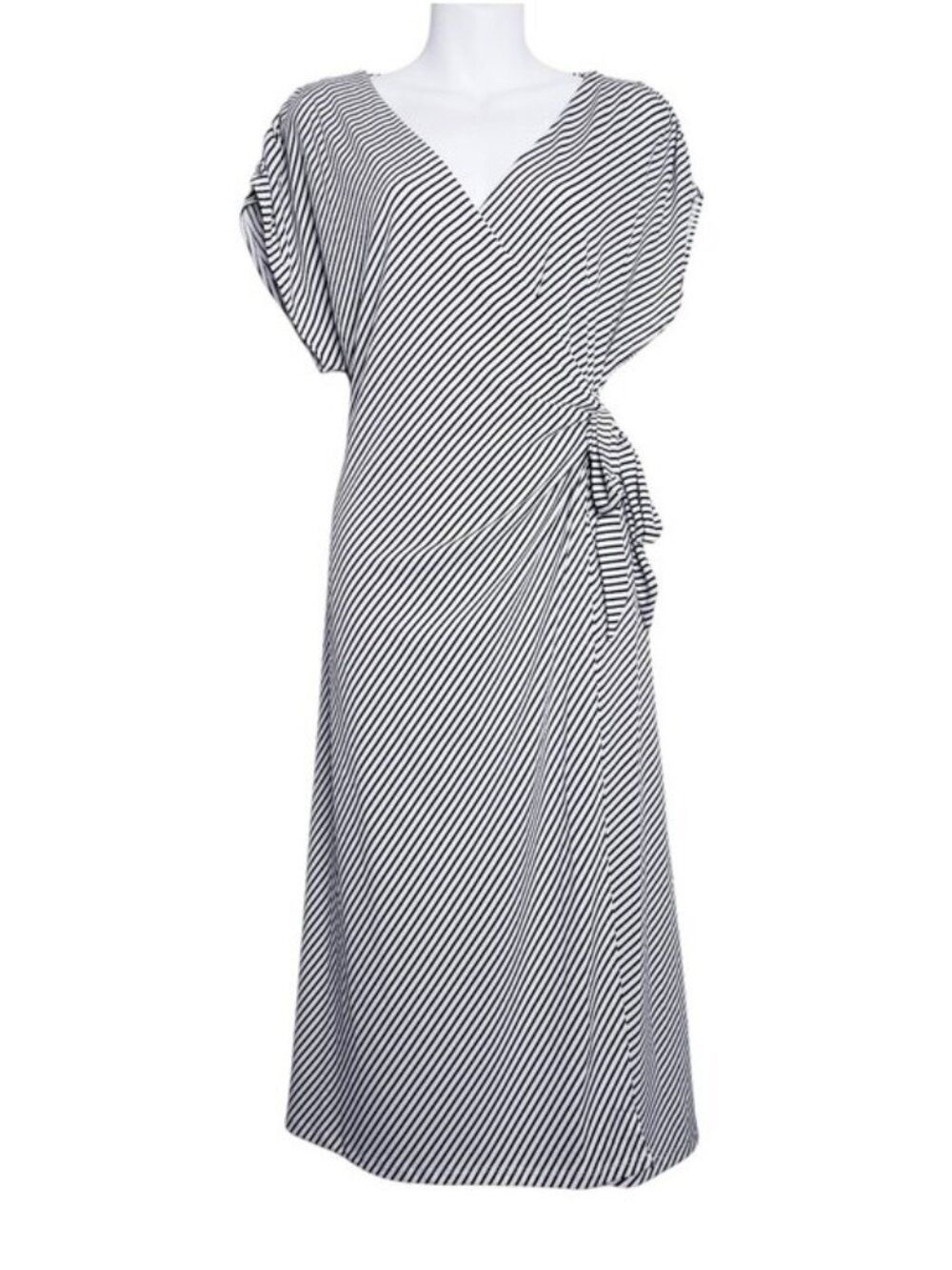 H&M Black & White Striped V-Neck Jersey Wrap Dress Women's Size Medium NWT